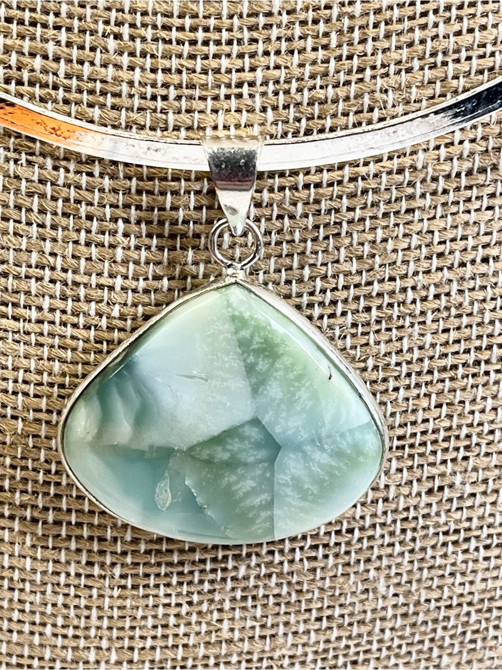 Sterling Silver Green Hemimorphite Larimar Gemstone Pendant